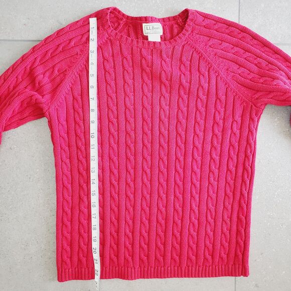 VTG LL Bean Womens Red Cable Knit Sweater Cotton Fisherman Pullover Holiday SZ M - Picture 7 of 7